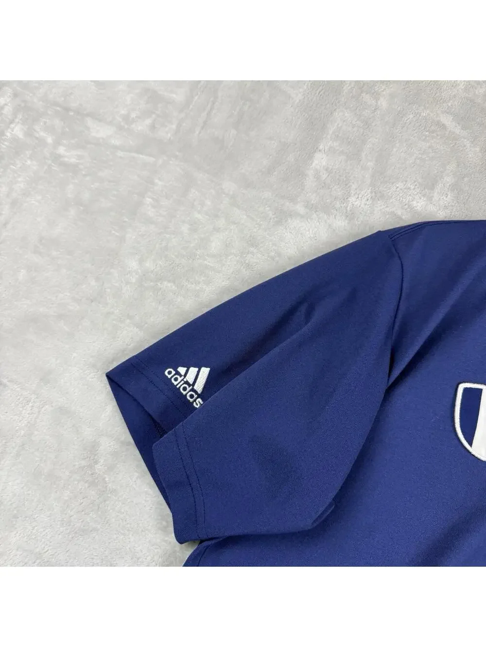 VTG Adidas Team France Soccer Polo Shirt XL Made In Canada Blue Crest 3 Stripe - Picture 6 of 7